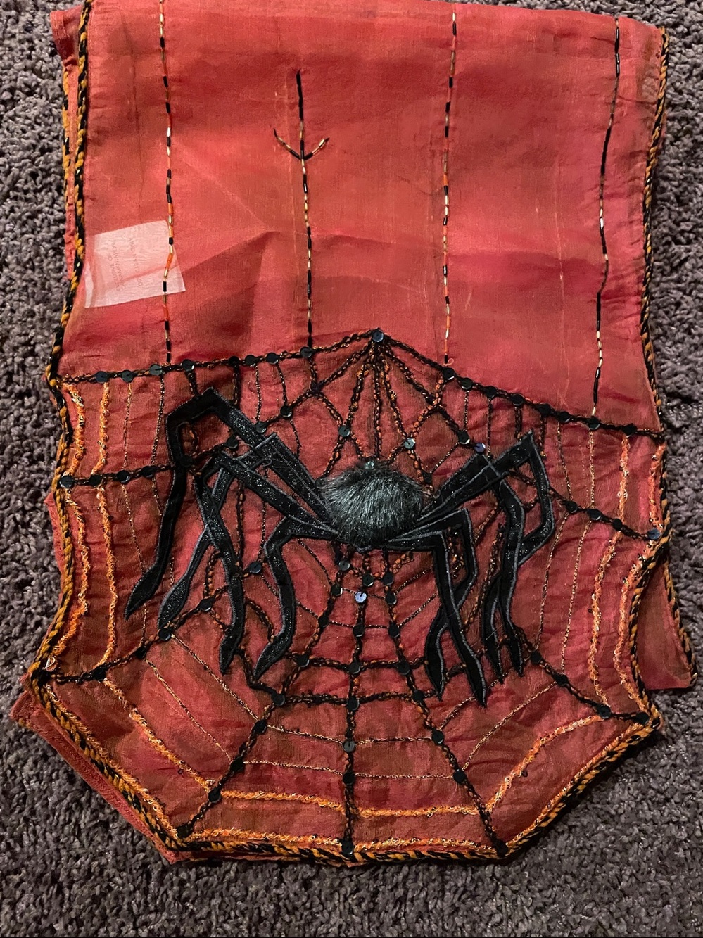 Vintage Bombay like new festive Orange Spider Web Table Runner - Home Accents